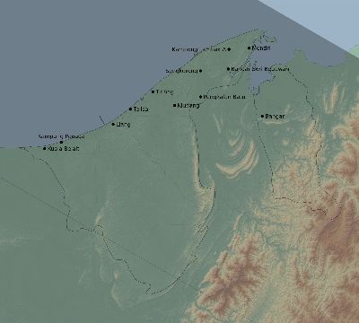 Map of the eclipse path across Brunei on 08/18/1868