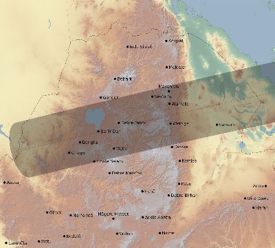 Map of the eclipse path across Ethiopia on 08/18/1868