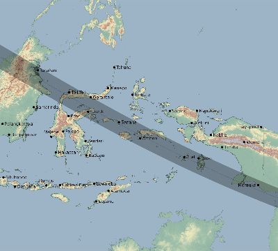 Map of the eclipse path across Indonesia on 08/18/1868