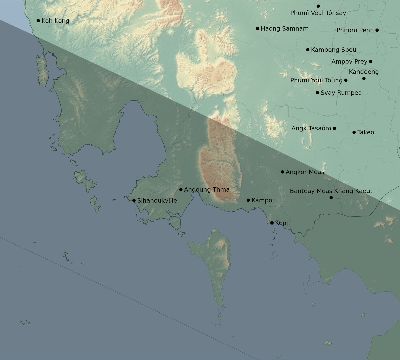 Map of the eclipse path across Cambodia on 08/18/1868