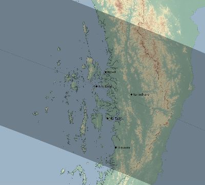 Map of the eclipse path across Myanmar on 08/18/1868