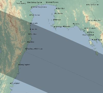 Map of the eclipse path across Thailand on 08/18/1868