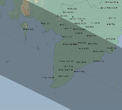 Map of the eclipse path across Vietnam on 08/18/1868