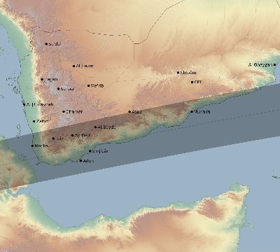 Map of the eclipse path across Yemen on 08/18/1868