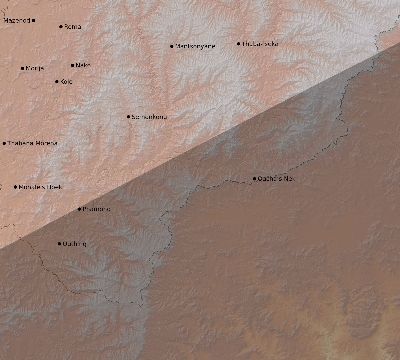 Map of the eclipse path across Lesotho on 02/11/1869