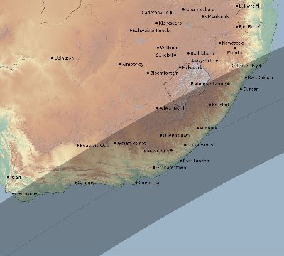 Map of the eclipse path across South Africa on 02/11/1869