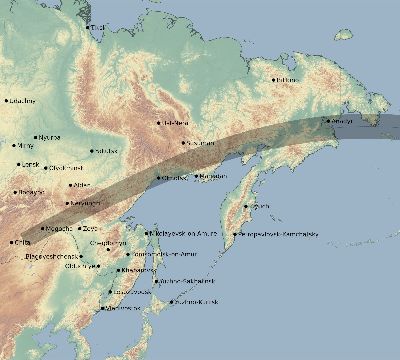 Map of the eclipse path across Russia on 08/07/1869