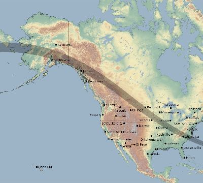 Map of the eclipse path across United States on 08/07/1869