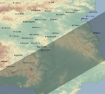 Map of the eclipse path across Bulgaria on 12/22/1870