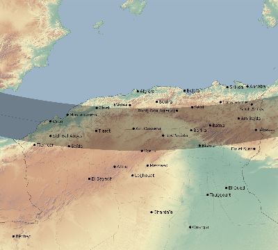 Map of the eclipse path across Algeria on 12/22/1870