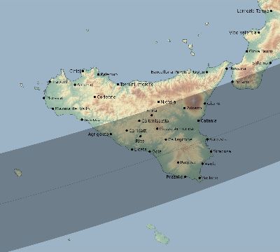 Map of the eclipse path across Italy on 12/22/1870