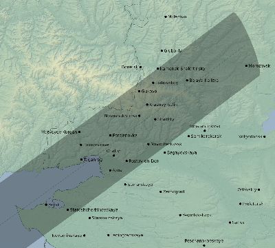 Map of the eclipse path across Russia on 12/22/1870
