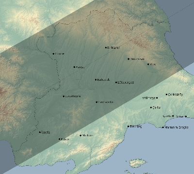 Map of the eclipse path across Turkey on 12/22/1870