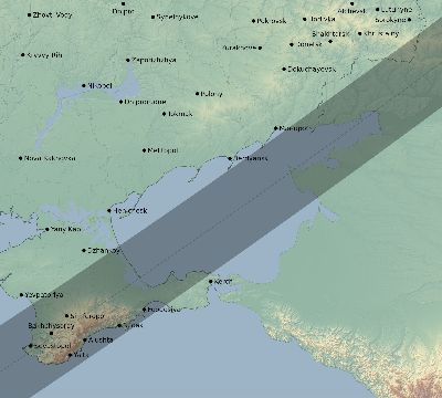 Map of the eclipse path across Ukraine on 12/22/1870