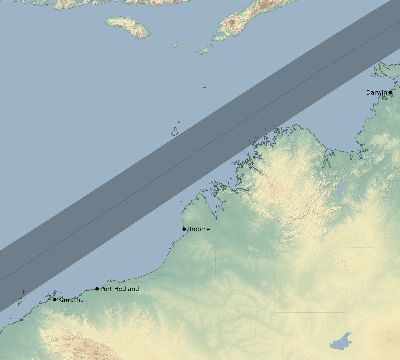 Map of the eclipse path across Australia on 06/18/1871