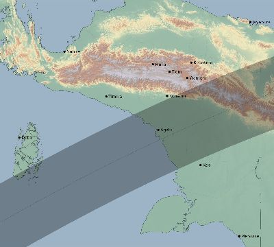 Map of the eclipse path across Indonesia on 06/18/1871