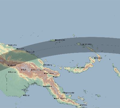 Map of the eclipse path across Papua New Guinea on 06/18/1871