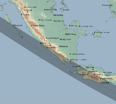Map of the eclipse path across Indonesia on 12/12/1871