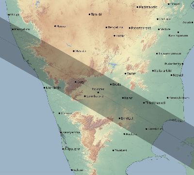 Map of the eclipse path across India on 12/12/1871