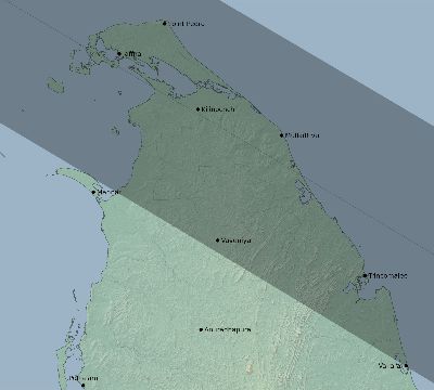 Map of the eclipse path across Sri Lanka on 12/12/1871