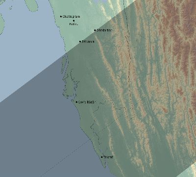 Map of the eclipse path across Bangladesh on 06/06/1872