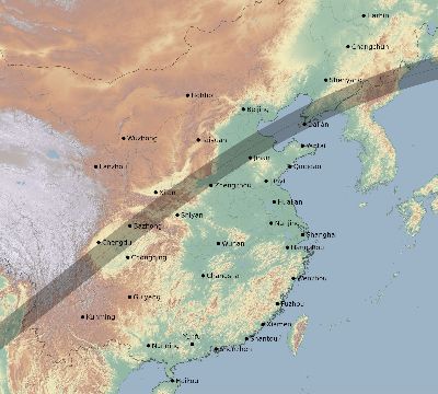 Map of the eclipse path across China on 06/06/1872