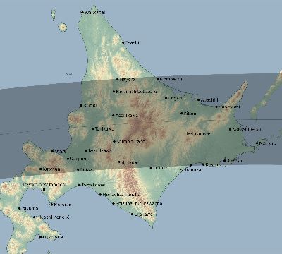 Map of the eclipse path across Japan on 06/06/1872