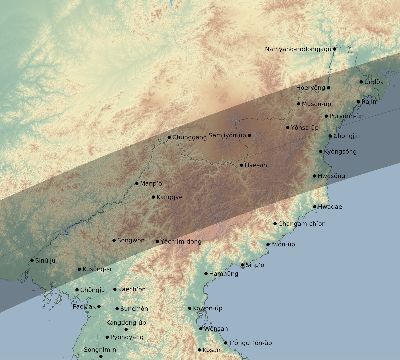 Map of the eclipse path across North Korea on 06/06/1872