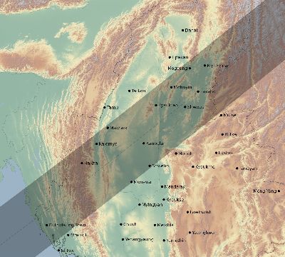 Map of the eclipse path across Myanmar on 06/06/1872