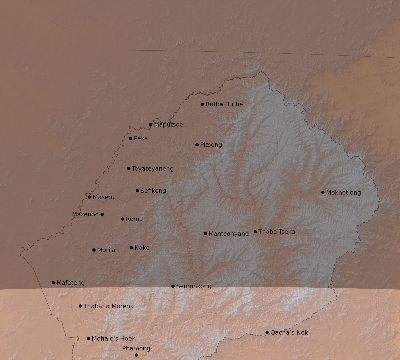 Map of the eclipse path across Lesotho on 04/16/1874