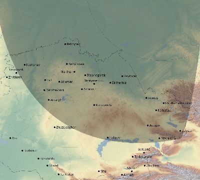 Map of the eclipse path across Kazakhstan on 10/10/1874