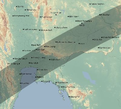 Map of the eclipse path across Thailand on 04/06/1875