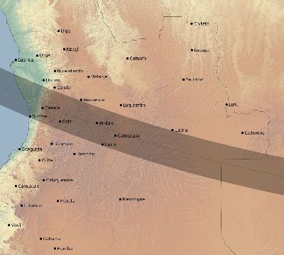 Map of the eclipse path across Angola on 09/29/1875