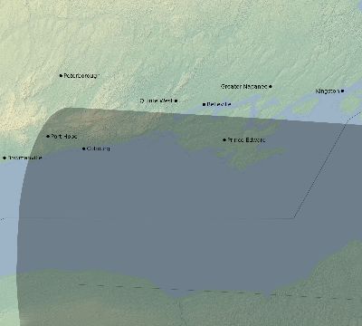Map of the eclipse path across Canada on 09/29/1875