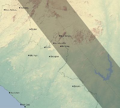 Map of the eclipse path across Liberia on 09/29/1875