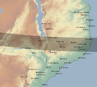 Map of the eclipse path across Mozambique on 09/29/1875