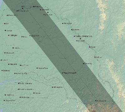 Map of the eclipse path across Senegal on 09/29/1875