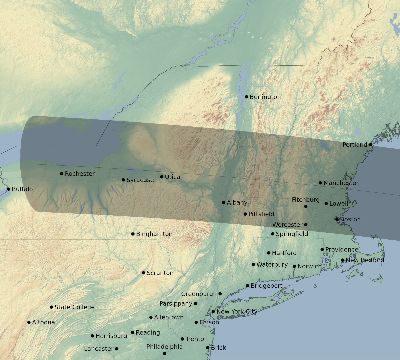 Map of the eclipse path across United States on 09/29/1875