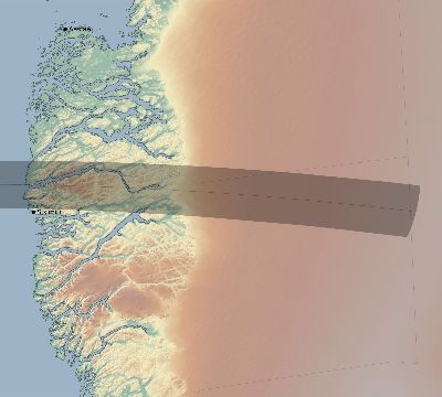 Map of the eclipse path across Greenland on 03/25/1876