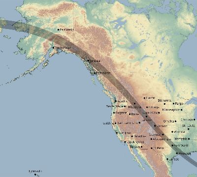 Map of the eclipse path across United States on 07/29/1878