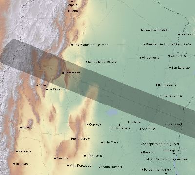 Map of the eclipse path across Argentina on 01/22/1879