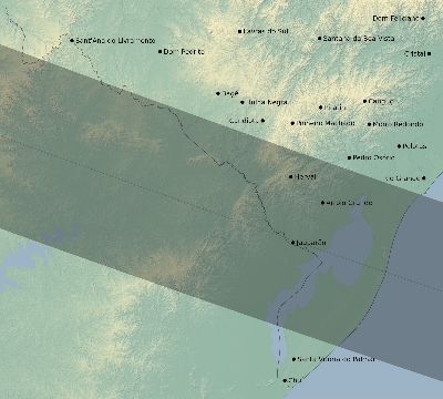 Map of the eclipse path across Brazil on 01/22/1879