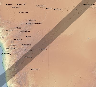 Map of the eclipse path across Namibia on 01/22/1879