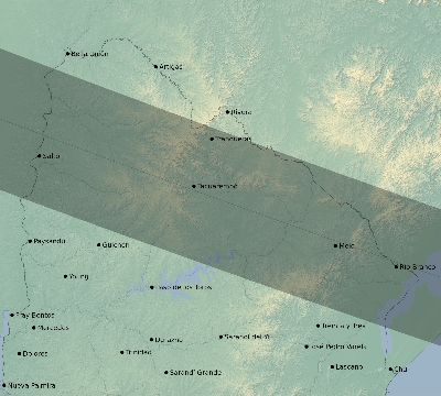 Map of the eclipse path across Uruguay on 01/22/1879