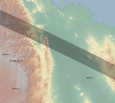 Map of the eclipse path across Ethiopia on 07/19/1879