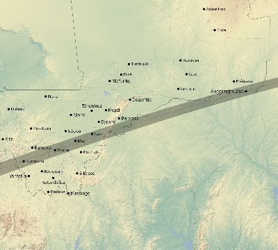 Map of the eclipse path across Mali on 07/19/1879
