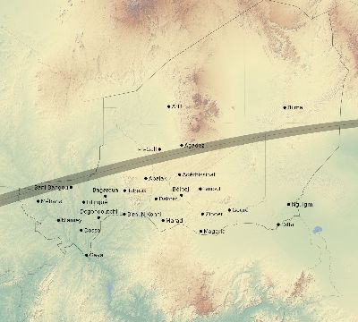 Map of the eclipse path across Niger on 07/19/1879