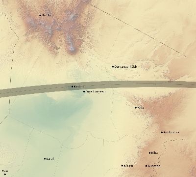Map of the eclipse path across Chad on 07/19/1879