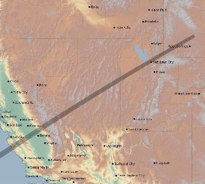 Map of the eclipse path across United States on 01/11/1880