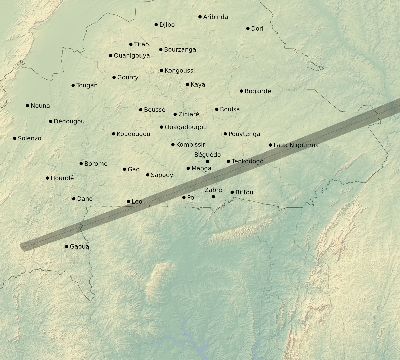 Map of the eclipse path across Burkina Faso on 05/17/1882